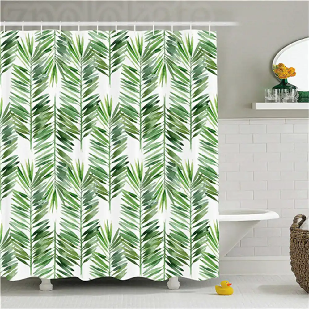 Palm Tree Decor Shower Curtain Watercolor Tropical Tree Branch