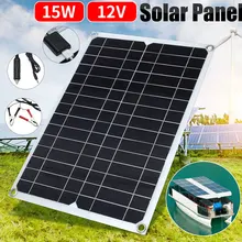 Solar Panel Charger Energy Saving Durable 12V 15W Monocrystalline Silicon Outdoor Charger for Phone Tablet Vehicle Equipment