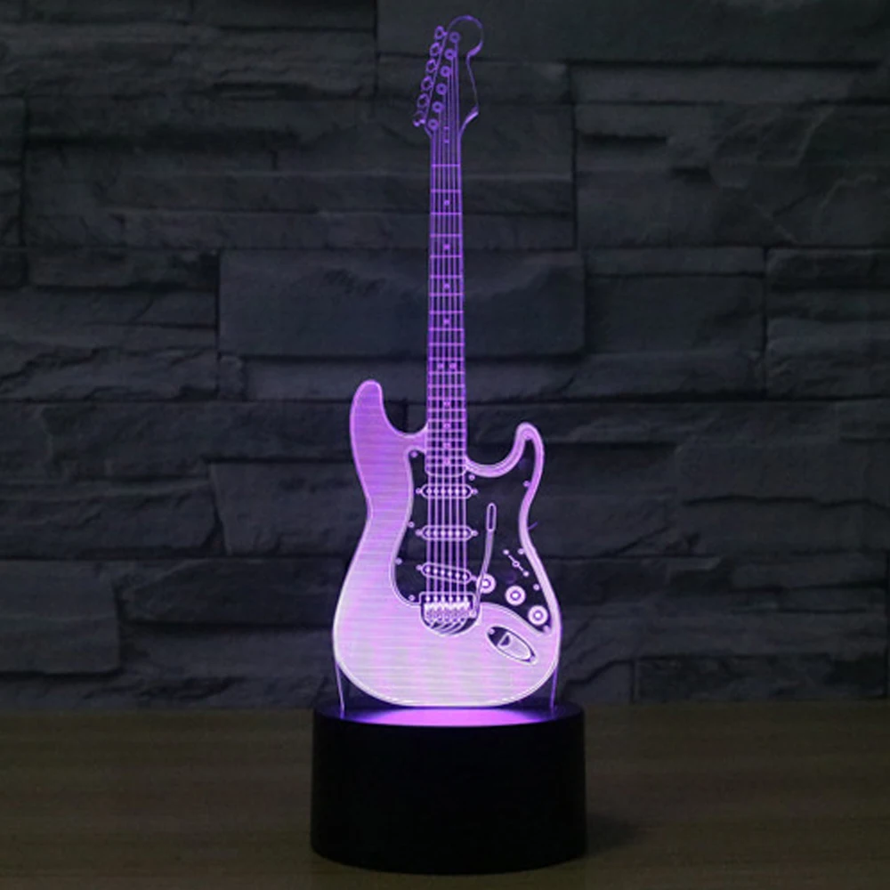 Kreatif 3D Cahaya Gitar Listrik Model Illusion 3d Lampu LED 7 Warna