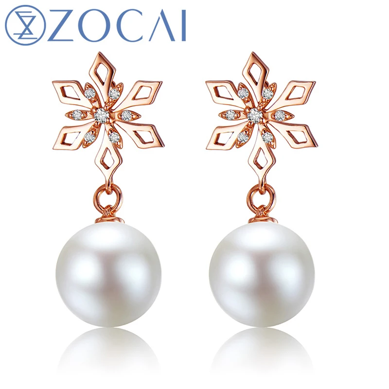 

ZOCAI Real 8-9mm Diameter Pearl Drop Earrings with 0.05 CT Diamond in 18K Rose Gold (Au750) E80084T