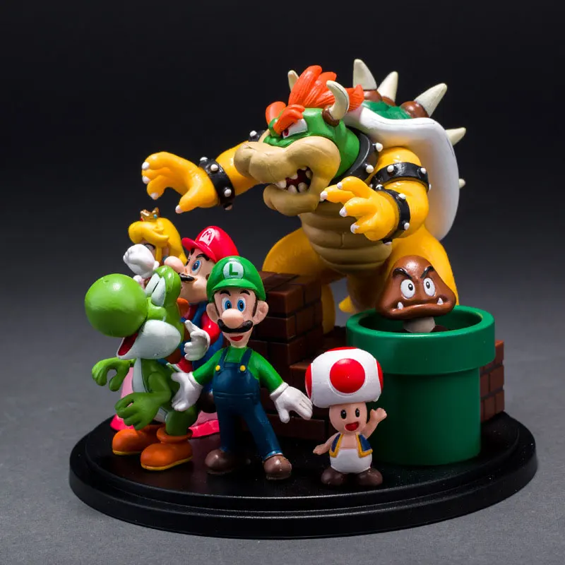 

Super Mario Bros Bowser Princess Peach Yoshi Luigi Toad Goomba PVC Action Figure Toy Model