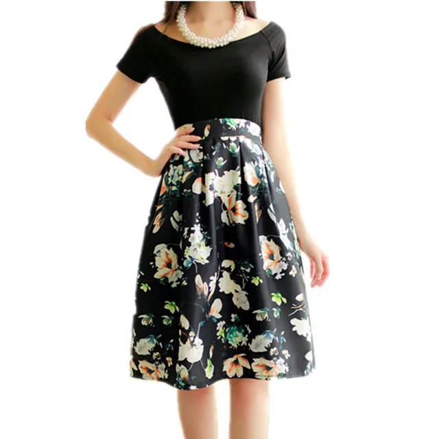 Floral Printing Ball Gown Vintage knee length Umbrella Skirt Women