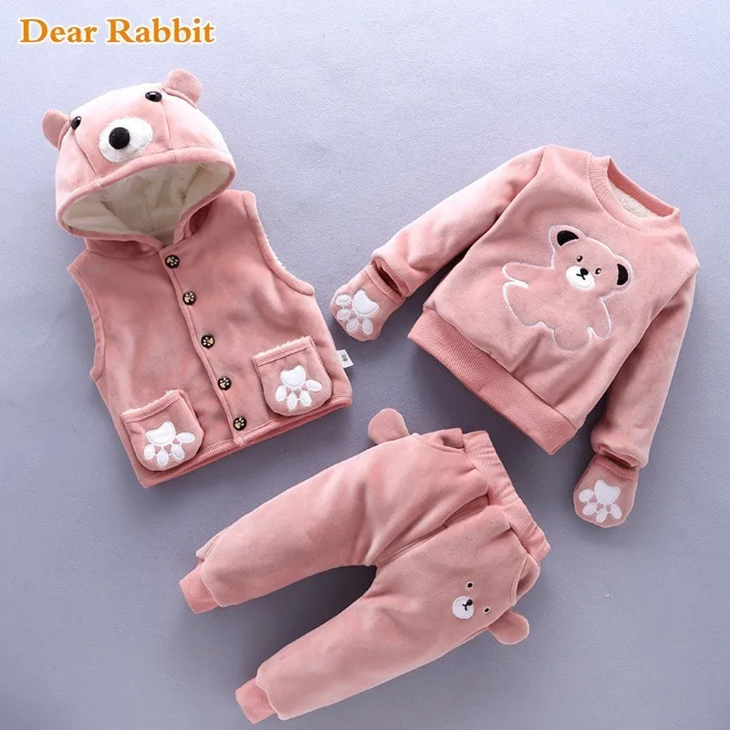 

new Baby Boys Girls Christmas Cartoon Winter Warm Vest Coat Sweatshirt Pants 3Pcs Infant Kids Children clothing set Clothes Suit