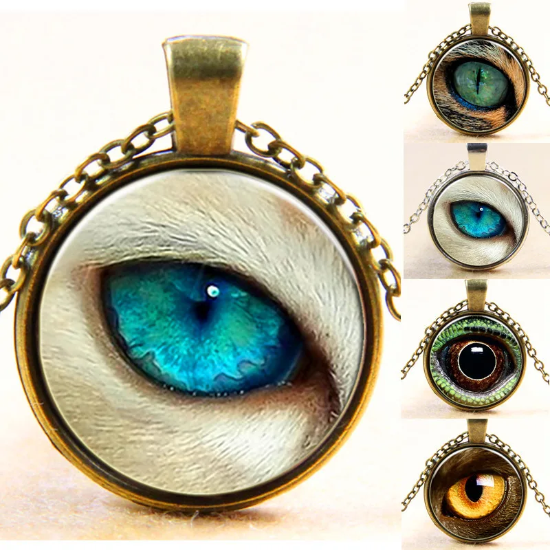 2018 New Vintage Jewelry Wholesale Blue Cat Eye Necklace Pendant Animal