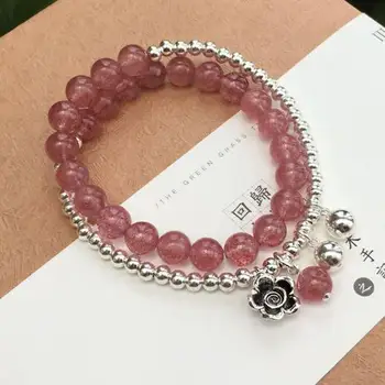 

Designer Jewelry Gift 100% 925 Silver Beaded Bracelet Pure Silver Flowerl Beads Strand Bracelet Bohemian Bracelet