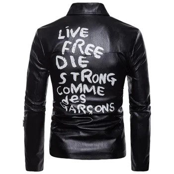 

Punk Leather Jacket For Men Motorcycle Slim Fit New Fashion Korean Letter Design PU Faux Leather Coat Streetwear Spring Autumn