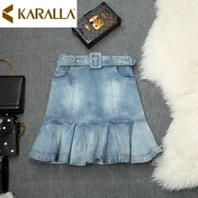 Отборная Высококачественная джинсовая ткань Новая женская юбка с высокой талией Летняя женская джинсовая юбка для похудения C1209