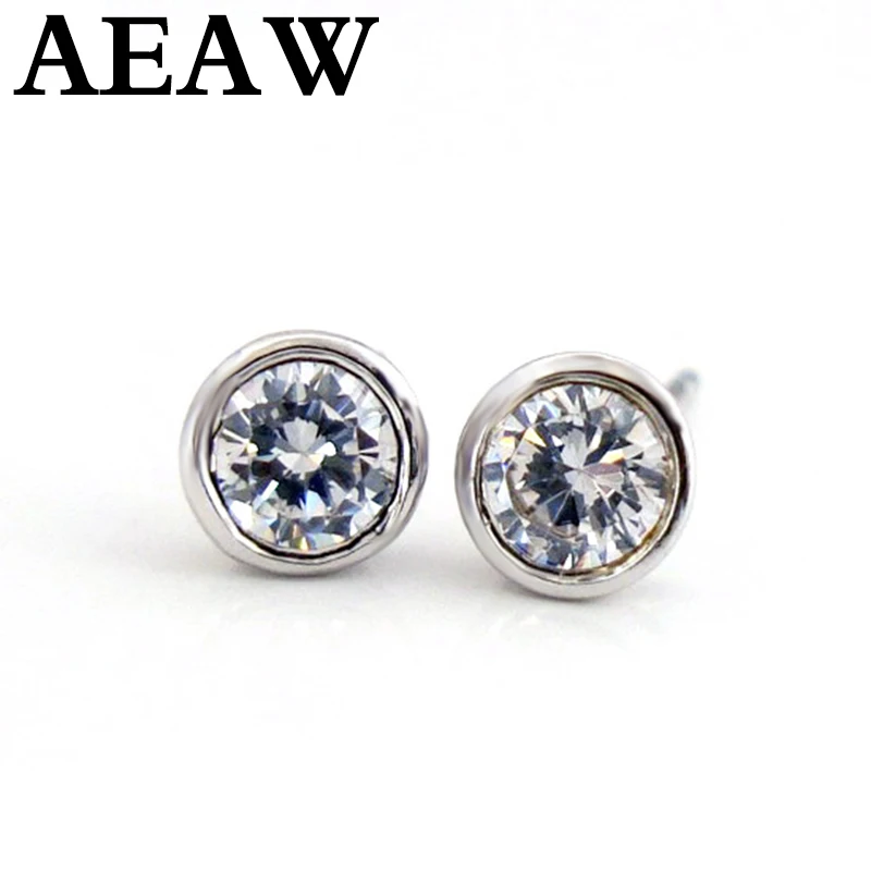 14K White Gold 0.3Ct Created Brilliant Round Stud Screw Back Earrings 3mm