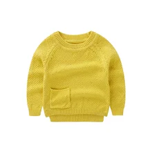 Повседневный вязаный свитер для мальчиков; весенне-зимний свитер для девочек; свитер с длинными рукавами и круглым вырезом для мальчиков; однотонная детская одежда для мальчиков; От 6 месяцев до 5 лет