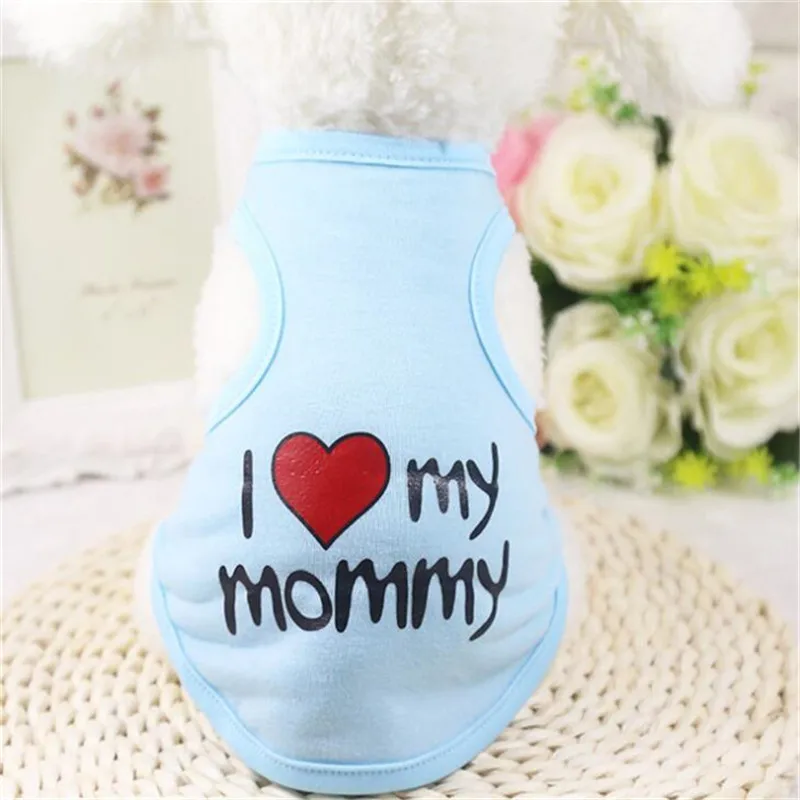 Милая рубашка для собак I Love My Mommy летняя одежда для маленьких собак хлопковый жилет боди для чихуахуа одежда серый розовый синий оранжевый - Цвет: blue