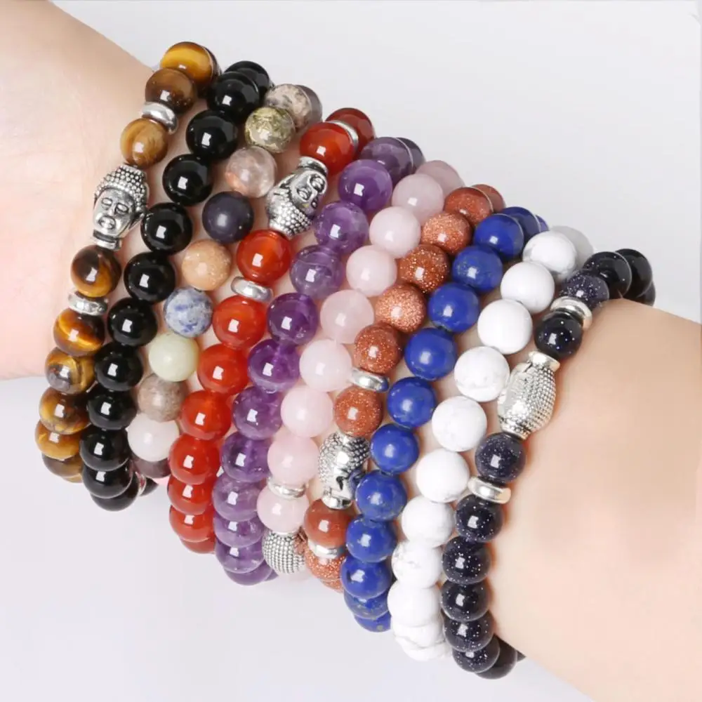 

Natural Stone 8mm Beads Bracelets High Quality Tiger Eye Buddha Round Beads Elasticity Rope Bracelets for women & men jewelry