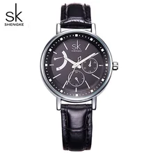 SHENGKE Luxury Women Watches Fashion Ladies Quartz Watch Women s Black Leather Strap Gold Quartz Wristwatches