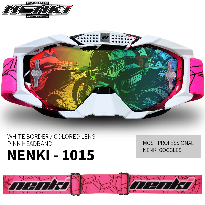 NENKI Lunettes Moto rcycle очки для мужчин и женщин внедорожные очки для мотокросса MX ATV Dirt Bike лыжные очки шлем очки - Цвет: Pink Colorful Lens