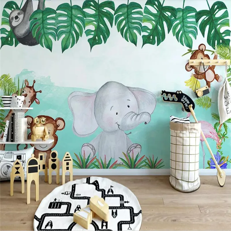 

Custom murals 3D modern minimalist cartoon animal elephant flower children's room background wall covering wallpaper mural