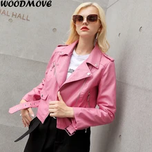 Куртка из искусственной кожи с отложным воротником в европейском стиле, мотоциклетная кожаная одежда, женская тонкая куртка Пу локомотив, куртка из мягкой кожи