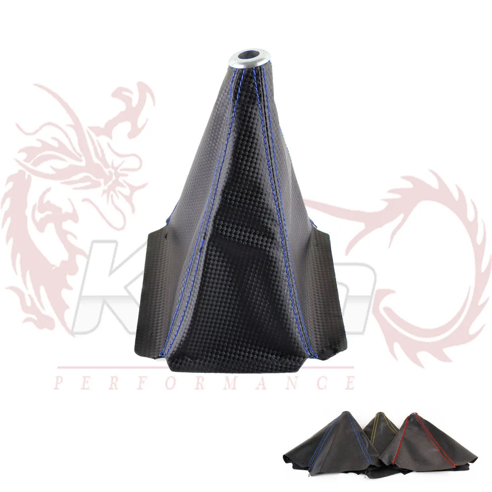 PVC Carbon Fiber Look Red/Gold/Blue Stitch Shift Knob Shifter Boot