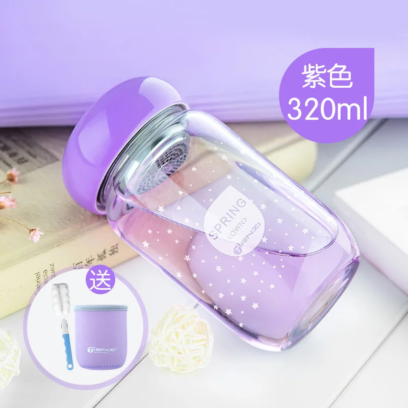 Портативные креативные стеклянные бутылки для воды Tianxi 320 мл чайник с крышкой