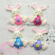 Kawaii Смола Пасха Кролик с яйцом синий, фиолетовый, розовый, ярко-розовый цвет Кабошон плоской задней 50 шт./лот 27*31 мм