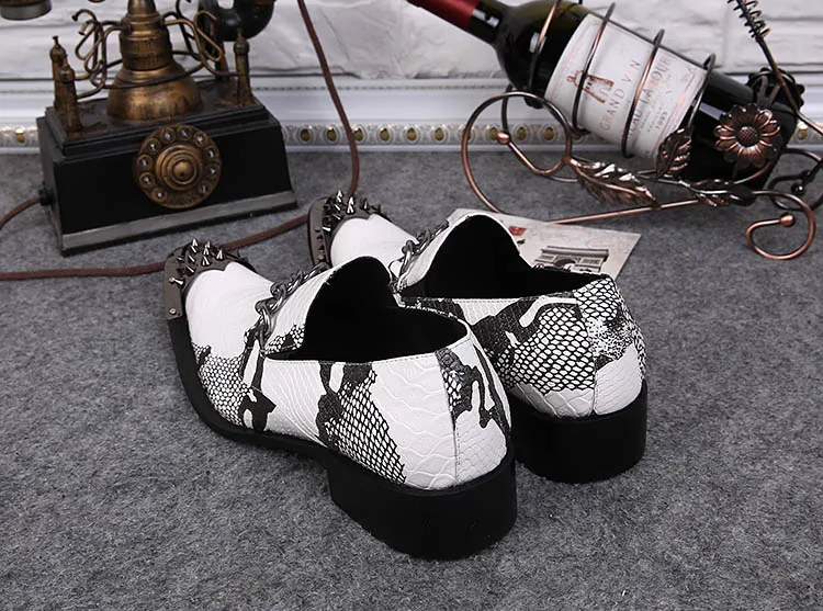 12 White Calzado Ponited Boda Zapatos Aumentó Altura Puntera Ntparker Rock Us6 Hombre Metálica Personalidad Partido Vestido UBWpZaqHa6