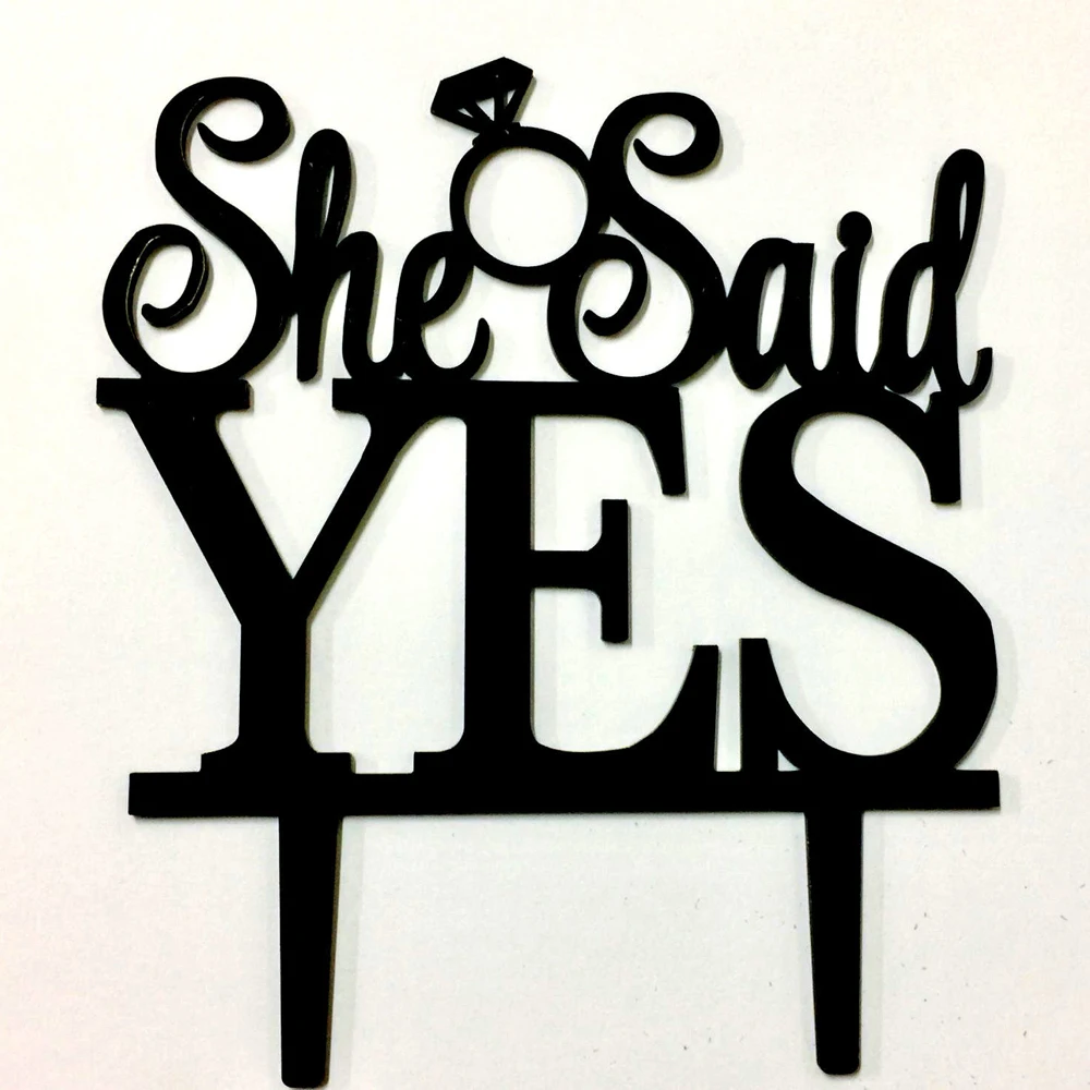 She Said Yes Cake Topper , Bridal Shower Engagement Ring Wedding Cake Topper, Wedding Decoration Supplies  Cake Topper Sign (2)