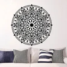 Мандала на стену, богемный индийский узор, цветок лотоса, виниловые наклейки на стены, орнамент йоги, наклейка на стену, интерьер комнаты, домашний декор, YD87