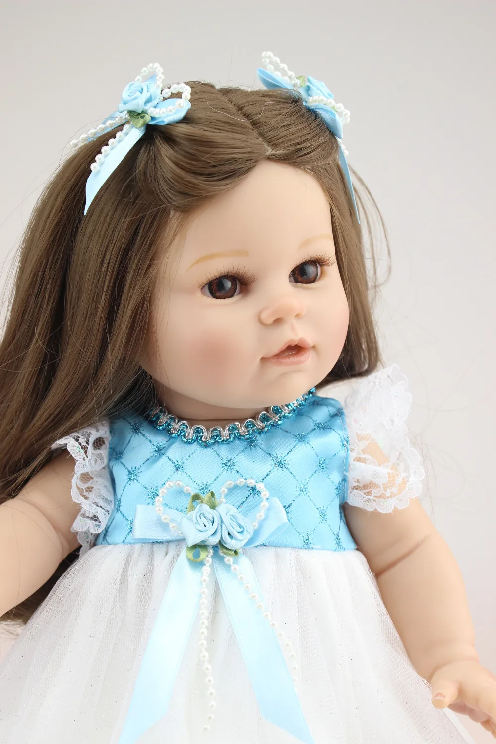 

16 inches Brown long straight hair GIRL Dolls silicone Reborn Baby dolls American baby toys soft girls gift