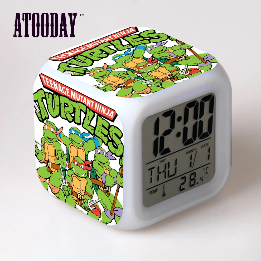 

TMNT Turtles LED 7 Colors Change Digital Alarm Clock Thermometer Night Colorful Glowing toy Teenage mutant ninja turtles