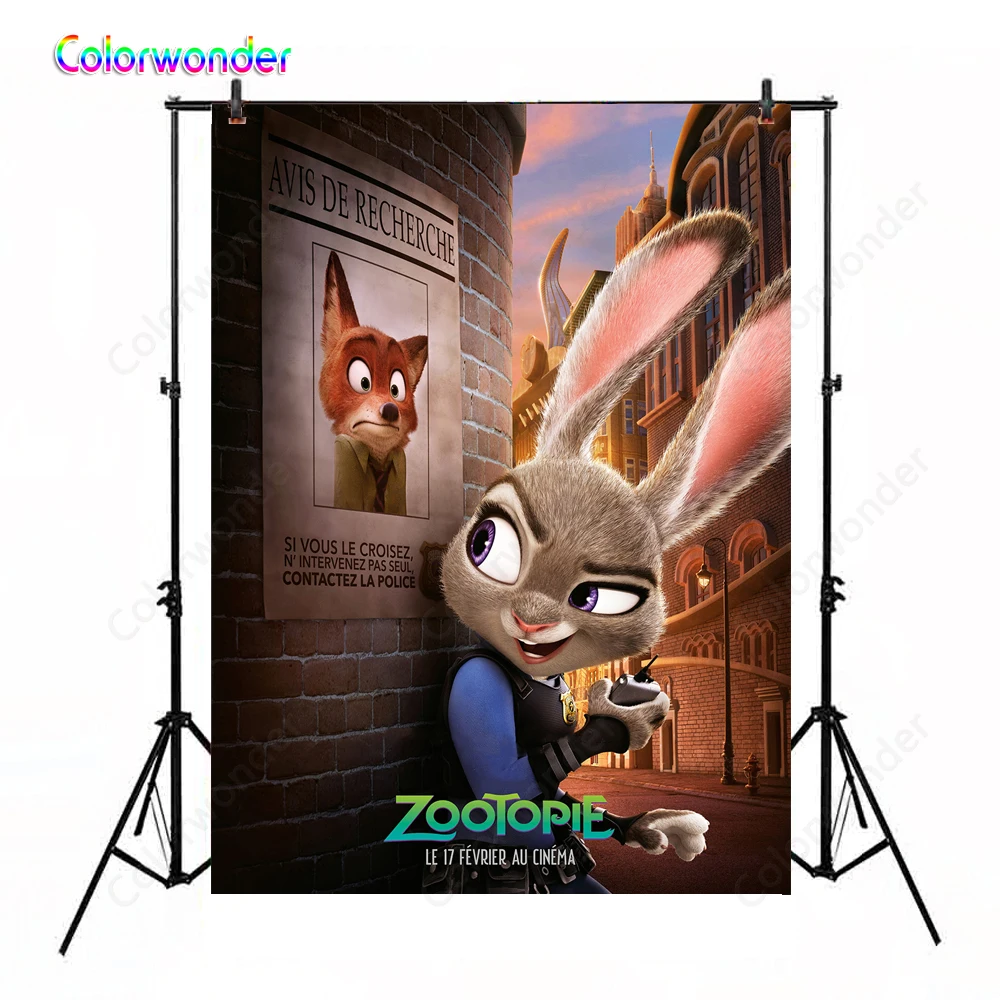 

Zootopia Movie Poster Photography Background Rabbit Policewoman and Fox Customized Photographic Backdrops For Photo Studio