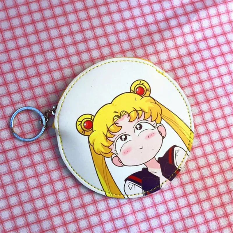 

Anime Sailor Moon Change Purse Pink Cosplay Cute Cartoon Luna Coin Purse Circle Wallet Hearts No Flowers Printing Bag