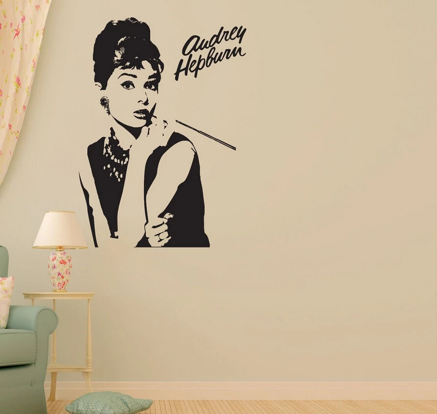 Fashion Goddess Audrey Hepburn Wall Decal Stickers Home Decor