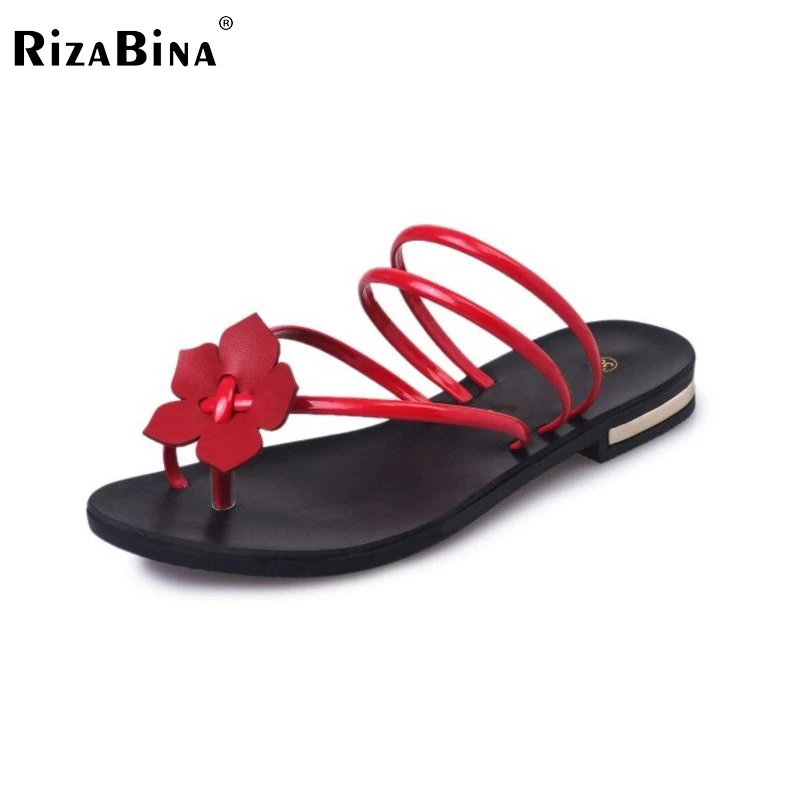 

RizaBina Woemn Flat Flower Sandals Summer Shoes Women Flats Flip Flop Party Sexy Home Daily Female Footwears Size 36-40