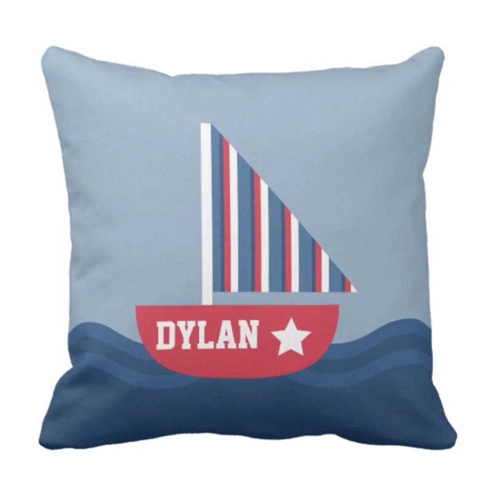 

Throw Pillow Cover Blue Toddlers Cute Sailboat Nautical Room Stripes Maritime Decorative Pillow Case Home Decor Square 18 x 18 I