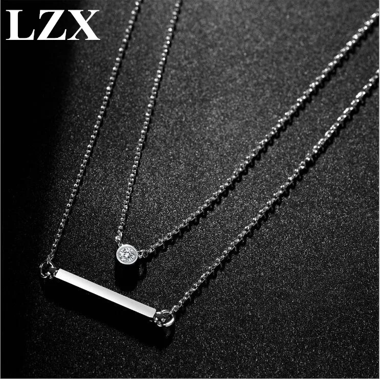 

LZX New Trendy Statement Pendant Double Layers Choker Necklace for Women Girls Fashion Chain Jewelry CZ Crystal Collars Femme
