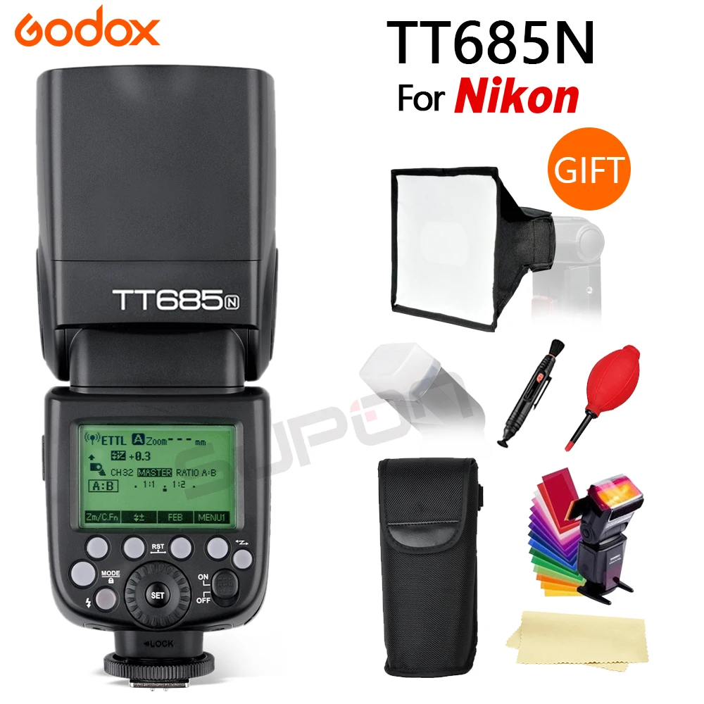 Godox TT685N TT685 2.4G Wireless HSS 1/8000s i-TTL Camera Flash Speedlite +15*17 cm softbox+ Color filter for Nikon DSLR Cameras
Godox TT685N TT685 2.4G Wireless HSS 1/8000s i-TTL Camera Flash Speedlite +15*17 cm softbox+ Color filter for Nikon DSLR Cameras