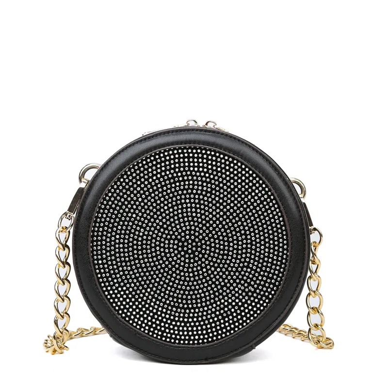 

New Pu Shoulder Bags Female Korean Version of The Fashion Chain Bag for Women Messenger Small Round Bright Diamond White Black