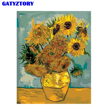 

GATYZTORY Frameless Van Gogh Sunflower DIY Painting By Numbers Wall Painting Acrylic Paint On Canvas Calligraphy For Living Room