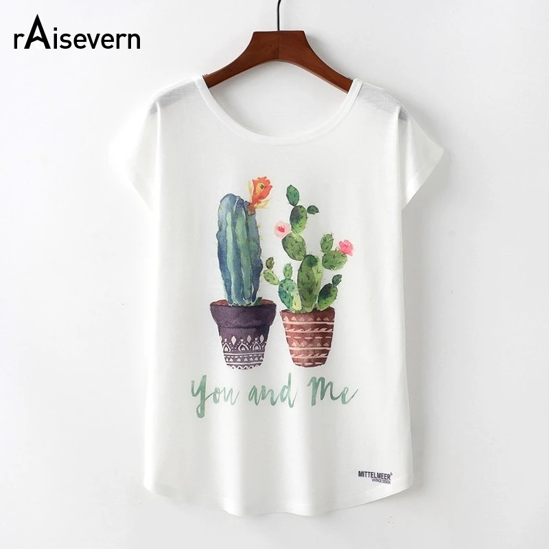 

2019 New Cactus/Flamingo/Unicorn Print T shirt Women Tshirt Casual Summer T-Shirt Women Tops Shirt Femme Kawaii Camisetas Mujer