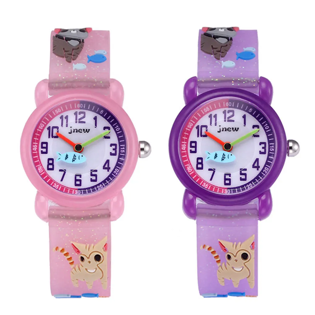 Дети 3D шаблон наручные часы мультфильм дети девушки водостойкие кварцевые часы ремень с пряжкой
