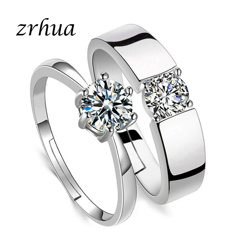 

ZRHUA 2018 Top Quality Concise Romantic CZ Crystal Wedding Couple Ring 925 Silver Austrian Crystals Men Women Bague Wholesale