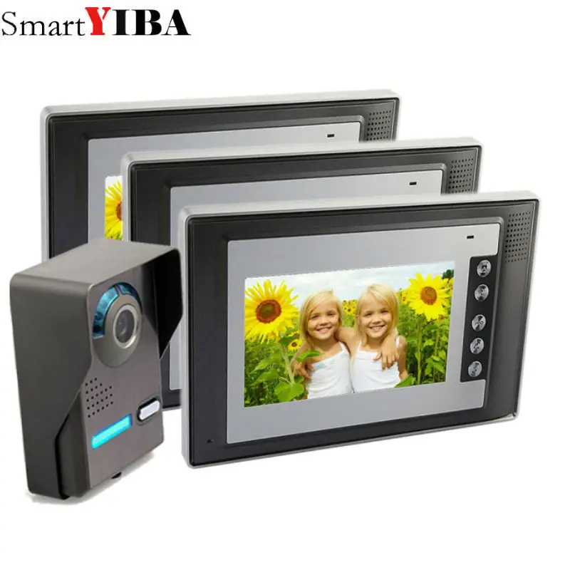 

SmartYIBA Free Shipping 7" LCD Video Door Phone Intercom System with 1 Night Vision IR Camera 3 Monitor Video Intercom