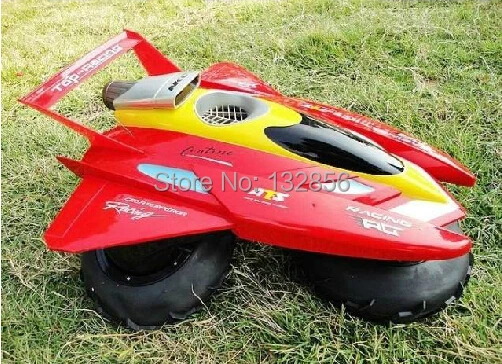 rc boat in snow