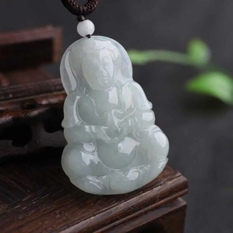 

KYSZDL Hot Sell Genuine Men Guanyin Amulet Yu Stone Pendant Sweater Chain Yu Stone Pendant Birthday Gift Free Necklace Rope