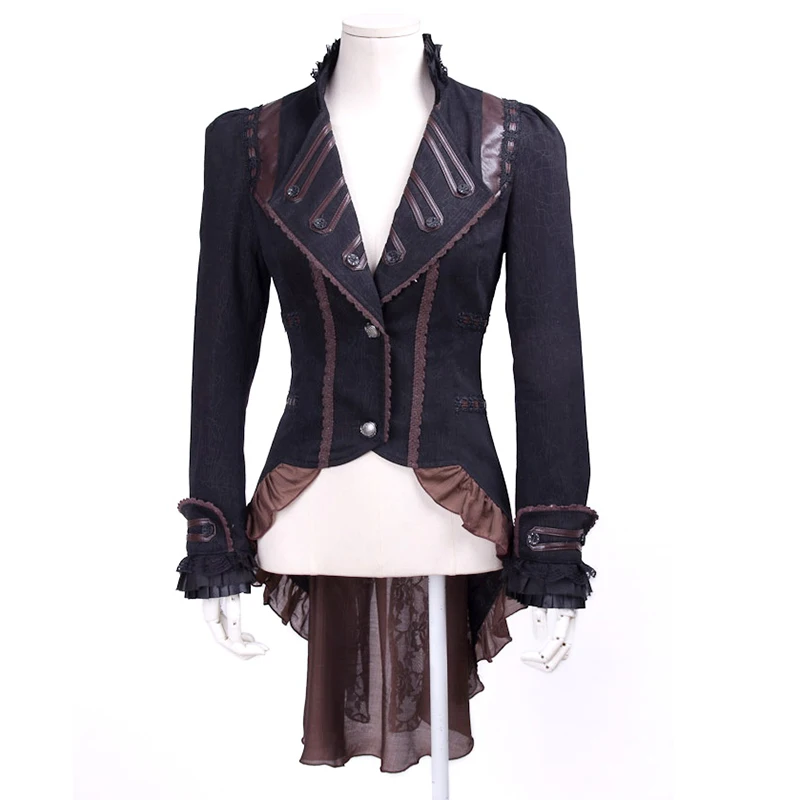 

Punk Gothic Ladies Palace Vintage Dovetail Jackets Steampunk Autumn Winter Swallowtail Jacket Slim Fit V-Neck Long Ruffle Coats
