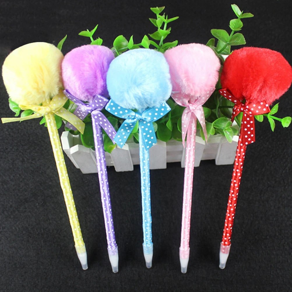 2PCS cute pen Hairball Ball pens  kawaii colorida material escolar Plush Needle type boligrafos kalem pentel stationery canetas
