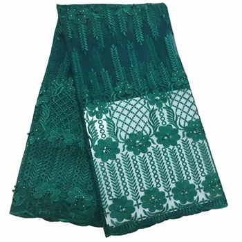 

High Quality green Nigerian Mesh Lace Fabrics 2019 stones African French Guipure Lace Fabric With Beads Embroidered Lace Dress