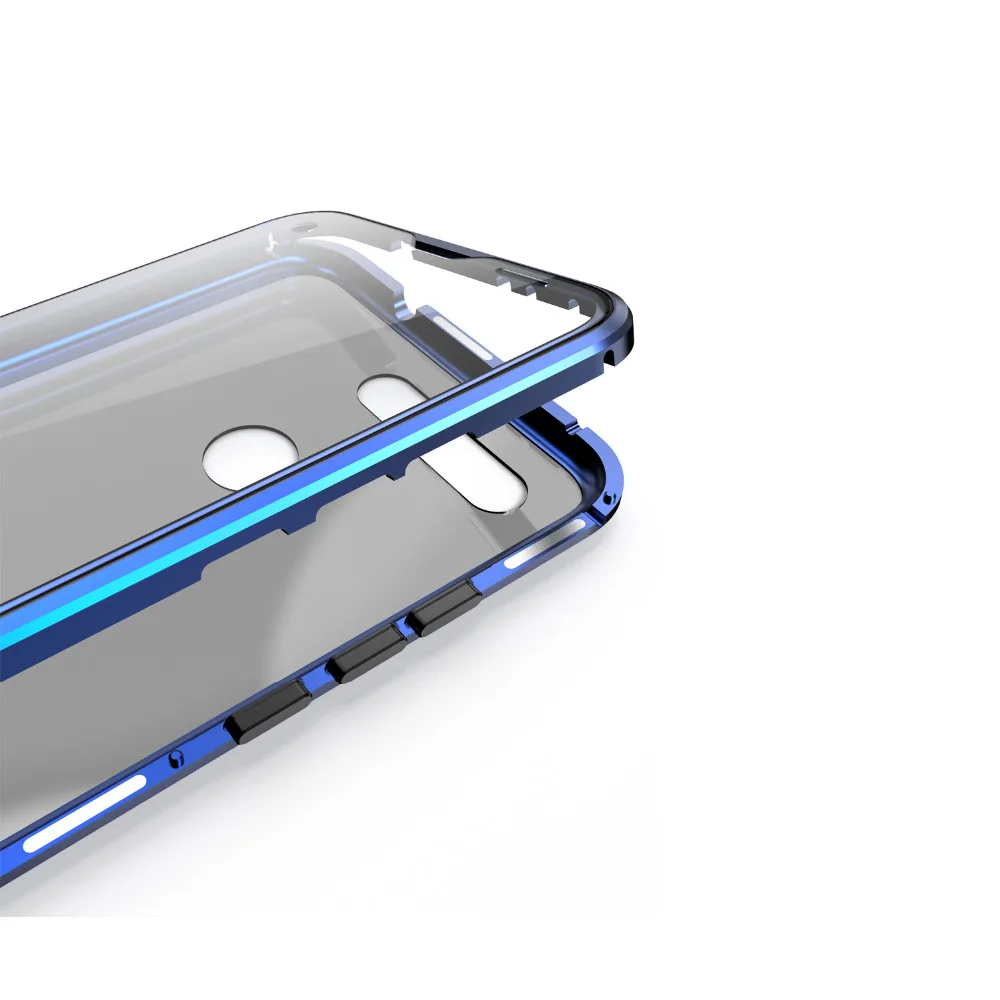 360 كاملة حماية المغناطيسي فليب حافظة لهاتف huawei الشرف الرؤية 20 شفافة شاشة الزجاج المقسى + المعادن إطار الزجاج الغطاء الخلفي