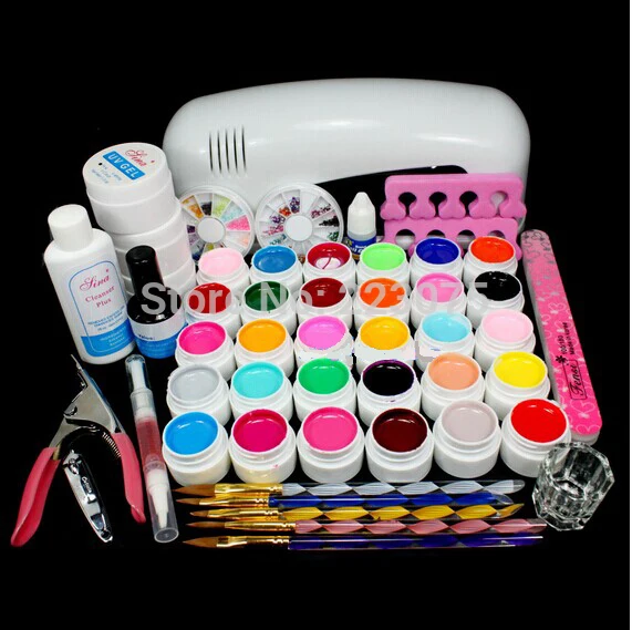 

Pedicure Manicure Set Uv Gel Nail Kit Pro Full 9w Uv Lamp 30 Color Pure Gel 5 Sable Acrylic Brush Nail Art Kit Set