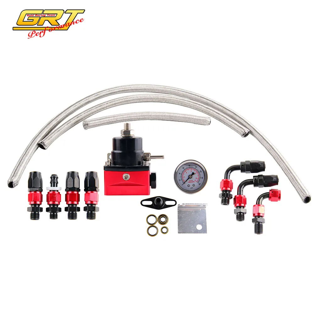 

GRT - Universal Black and Red Injected Bypass FPR Fuel Pressure Regulator Oil Cooler Kit without logo