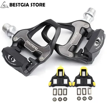

New Design Cr-Mo Axle Self-locking Road Bicycle Pedals with Cleats CNC Aluminum Alloy Body 6 Bearing Pedals BMX bike Parts Black