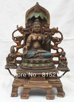 

bi00492 12" Tibetan Buddhism Bronze Seat White Tara Buddha Compassion Goddes Statue